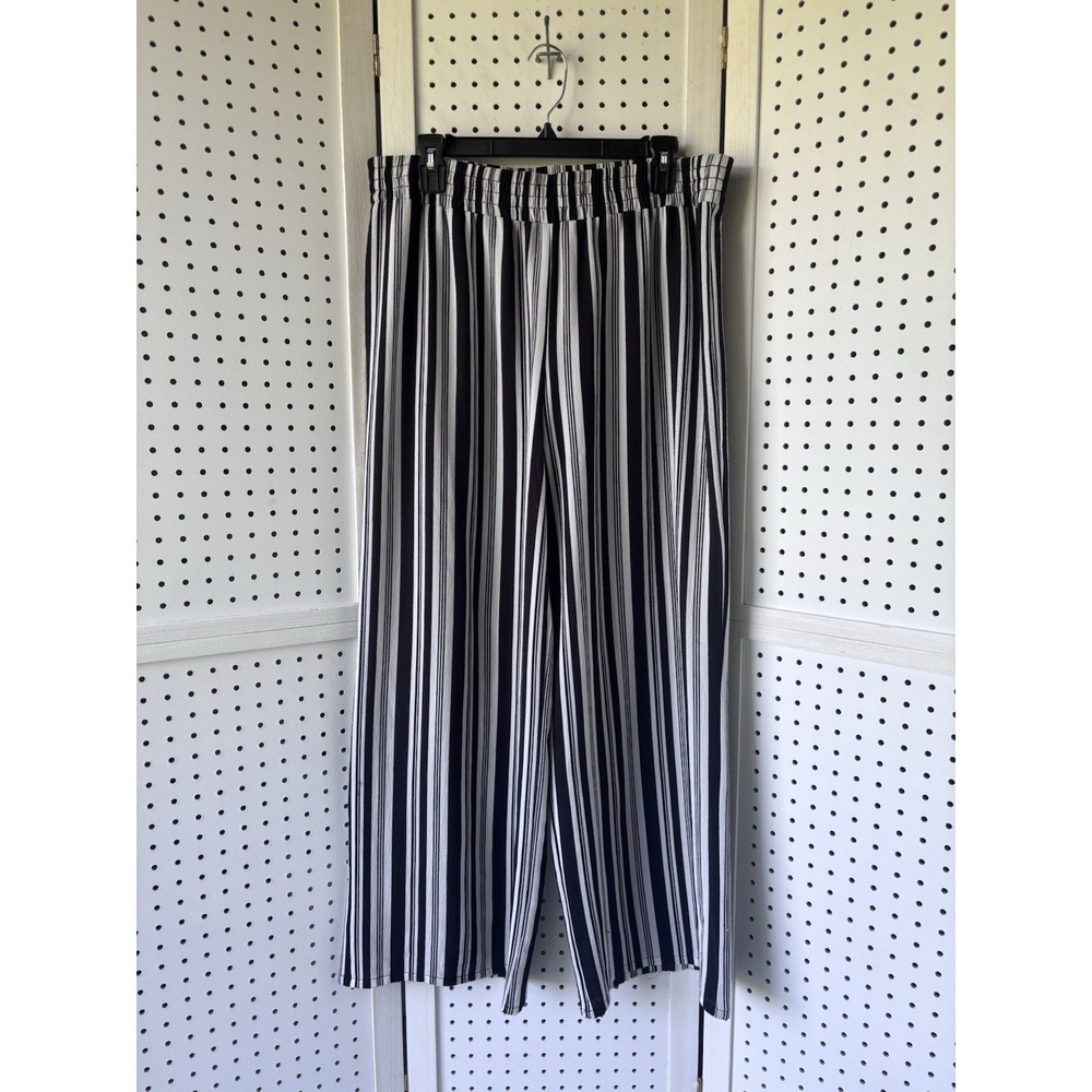Alyx Wide Leg Palazzo Pants Lg White Black Striped Elastic Waist Boho Beachy